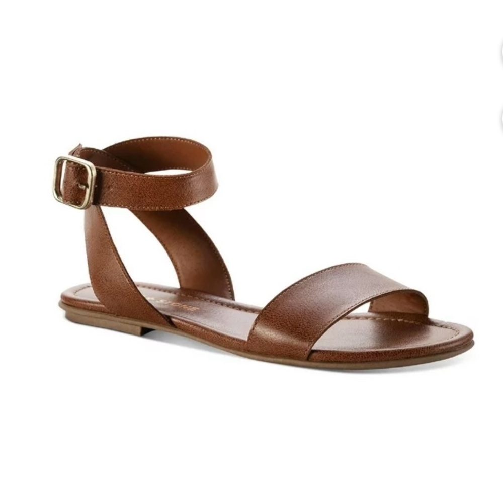 Sun & Stone Sandals women’s size 5.5 strappy brown flat shoes summer travel